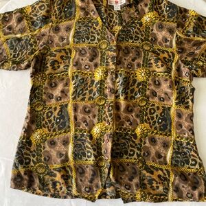 Stunt Collection Vintage 💯 silk button down shirt medium animal print 80s retro